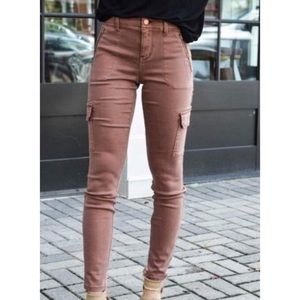 Level 99 sateen rust cargo skinny jeans